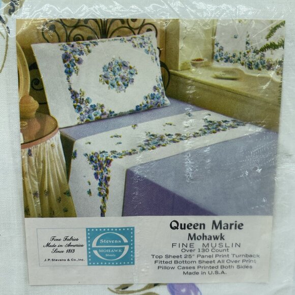 Stevens Utica Mohawk Twin Flat Sheet Queen Marie Pattern Floral Cotton USA Made - Picture 9 of 16